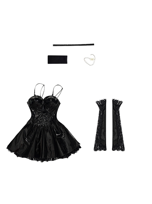 Comics Death Note Misa Amane Halloween Cosplay Costume Black Gothic Leather Dress Full Set
