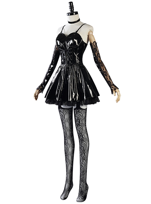 Comics Death Note Misa Amane Halloween Cosplay Costume Black Gothic Leather Dress Full Set