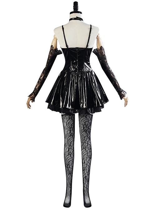 Comics Death Note Misa Amane Halloween Cosplay Costume Black Gothic Leather Dress Full Set