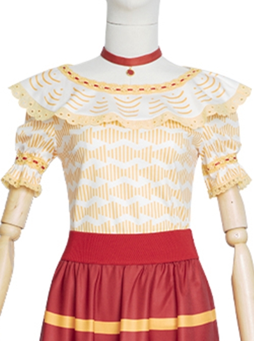 Anime Movie Encanto Dolores Madrigal Halloween Cosplay Costume Yellow Printing Top