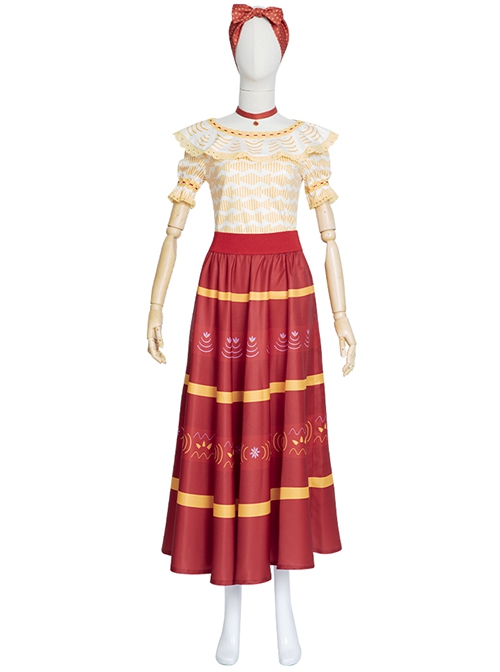 Anime Movie Encanto Dolores Madrigal Halloween Cosplay Costume Yellow Printing Top