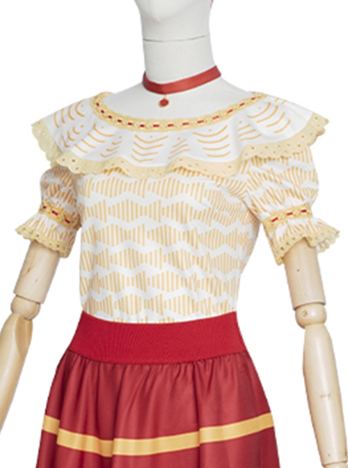 Anime Movie Encanto Dolores Madrigal Halloween Cosplay Costume Yellow Printing Top