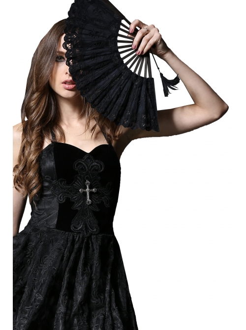 Victorian Retro Royal Black Lace Gothic Lolita Fan