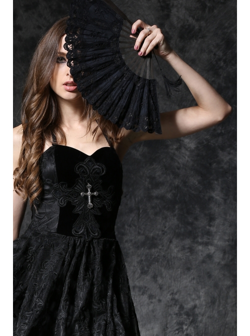 Victorian Retro Royal Black Lace Gothic Lolita Fan