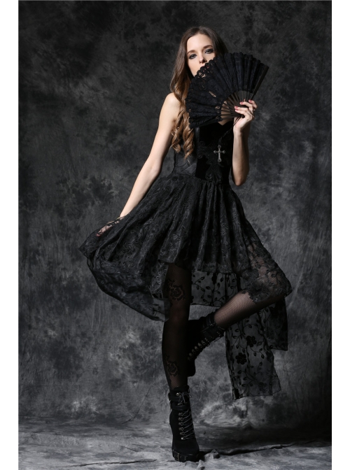Victorian Retro Royal Black Lace Gothic Lolita Fan