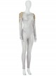 Eternals Thena Beige Battle Suit Halloween Cosplay Costume Gray Bodysuit