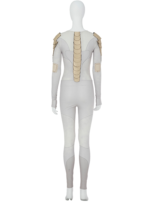 Eternals Thena Beige Battle Suit Halloween Cosplay Costume Gray Bodysuit