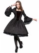 Victorian Gothic Black Jacquard Pattern Court Long Sleeve Dress