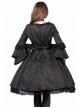 Victorian Gothic Black Jacquard Pattern Court Long Sleeve Dress