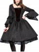Victorian Gothic Black Jacquard Pattern Court Long Sleeve Dress