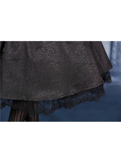 Victorian Gothic Black Jacquard Pattern Court Long Sleeve Dress