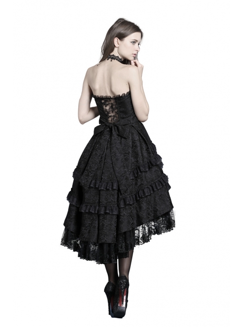 Sexy Gothic Black Lace Strapless Dovetail Dress