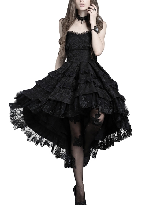 Sexy Gothic Black Lace Strapless Dovetail Dress
