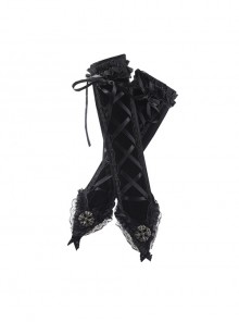 Black Velvet Lace-up Gothic Elegant Long Gloves