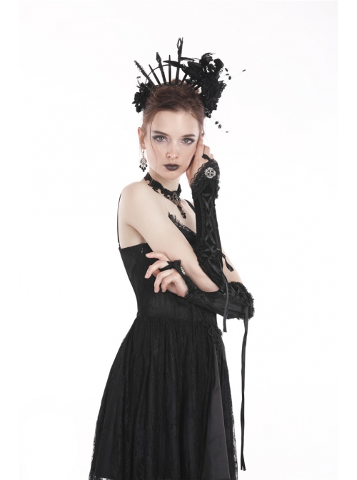 Black Velvet Lace-up Gothic Elegant Long Gloves