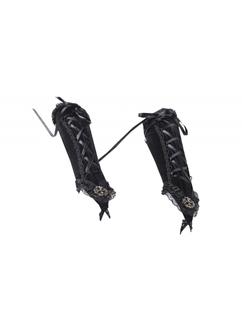 Black Velvet Lace-up Gothic Elegant Long Gloves