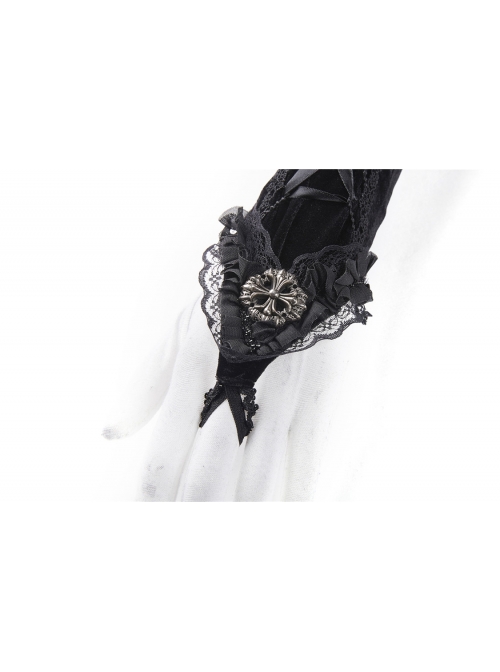 Black Velvet Lace-up Gothic Elegant Long Gloves