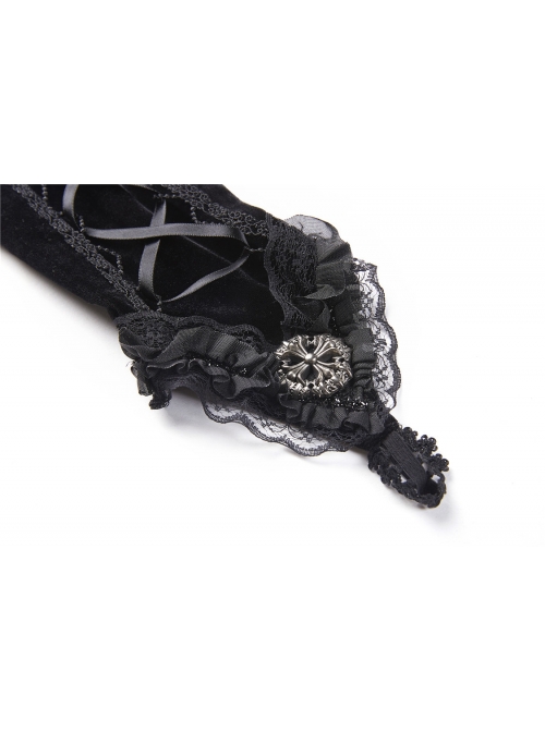Black Velvet Lace-up Gothic Elegant Long Gloves