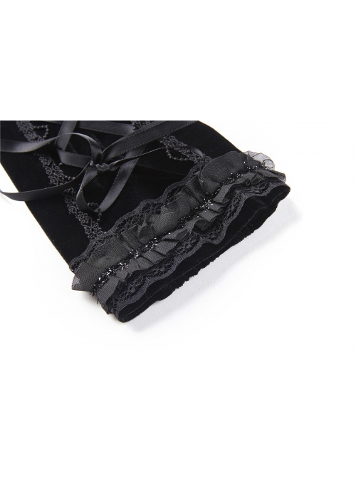 Black Velvet Lace-up Gothic Elegant Long Gloves