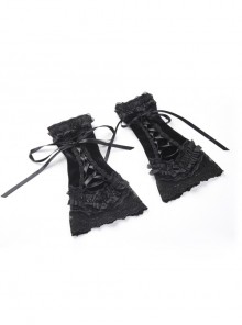 Tie-up Decoration Gothic Black Lace Frill Short Gloves