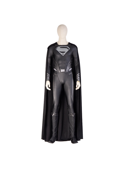 Zack Snyder's Justice League Superman Clark Kent Black Battle Suit Halloween Cosplay Costume Black Bodysuit