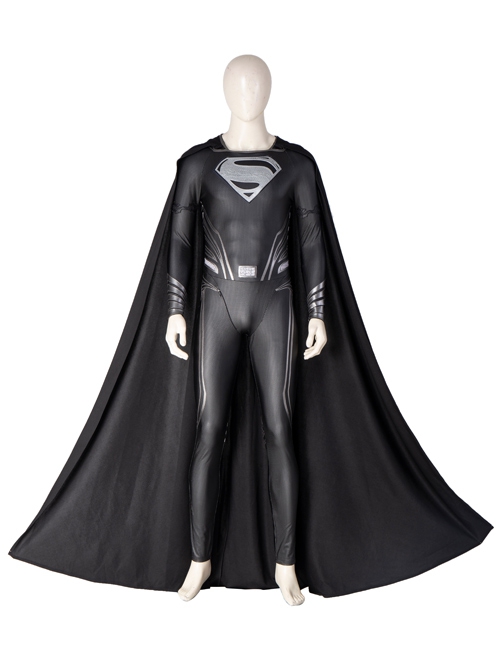Zack Snyder's Justice League Superman Clark Kent Black Battle Suit Halloween Cosplay Costume Black Cloak