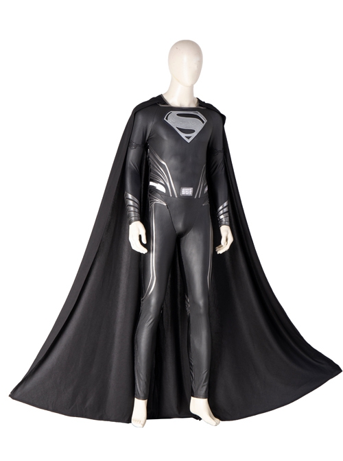 Zack Snyder's Justice League Superman Clark Kent Black Battle Suit Halloween Cosplay Costume Black Cloak