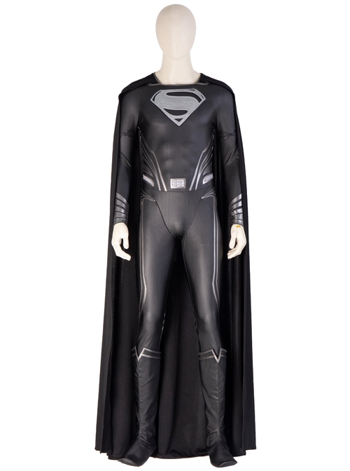 Zack Snyder's Justice League Superman Clark Kent Black Battle Suit Halloween Cosplay Costume Black Cloak