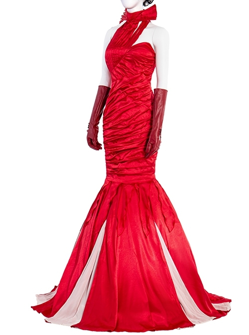Cruella Red Long Dress Halloween Cosplay Costume Slim Red Dress