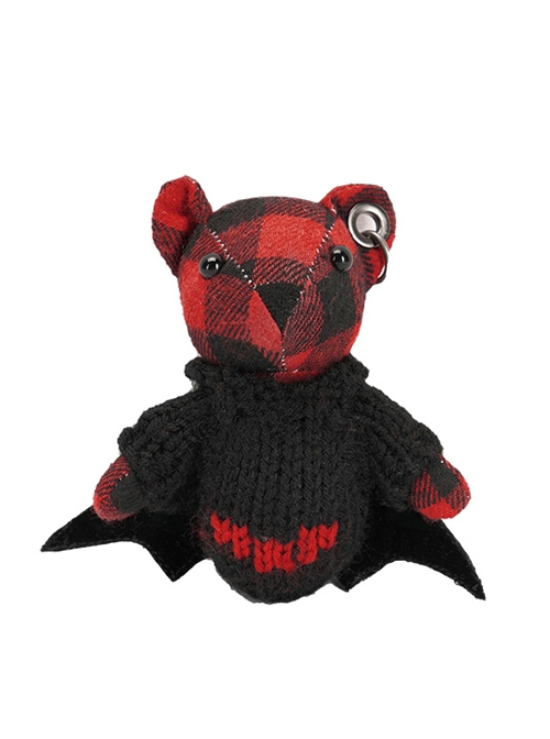 Gothic Cute Red Bat Plaid Cotton Bear Toy