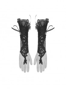 Gorgeous Gothic Lace-Up Tulle Black Lace Embroidered Gloves
