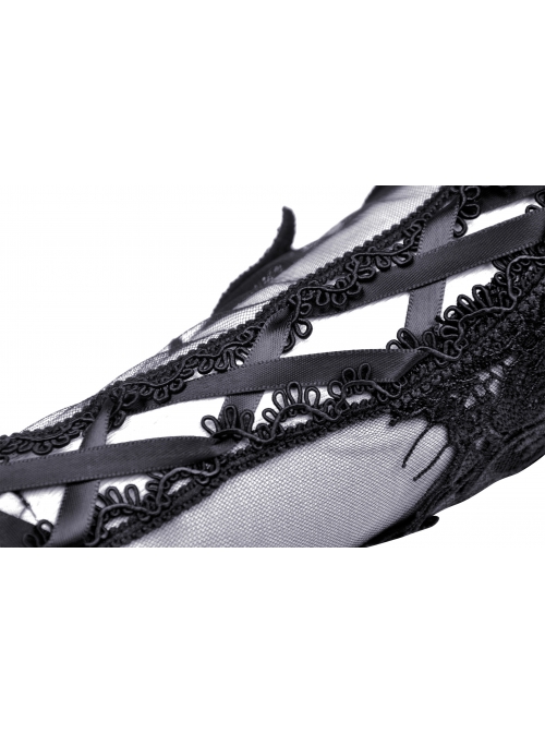 Gorgeous Gothic Lace-Up Tulle Black Lace Embroidered Gloves