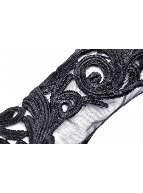 Gorgeous Gothic Lace-Up Tulle Black Lace Embroidered Gloves