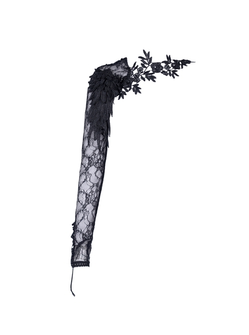 Gothic Women One Arm Black Flowers Lace Sleeves