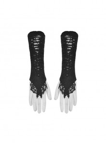 Punk Lace Personality Spider Web Strap Cool Hollow Aesthetic Black Gloves