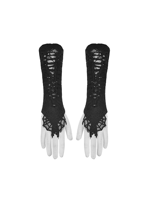 Punk Lace Personality Spider Web Strap Cool Hollow Aesthetic Black Gloves