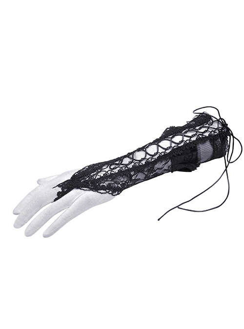 Black Sexy Lace Fingerless Tulle Gothic Lace Fishnet Gloves