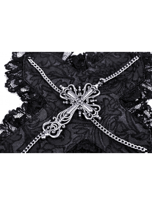 Gothic Chain Black Lace Lace Personality Hairpin Big Cross Tiara