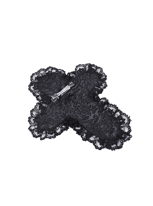 Gothic Chain Black Lace Lace Personality Hairpin Big Cross Tiara