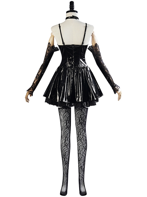 Death Note Amane Misa Halloween Cosplay Costume Sexy Black Sling Leather Dress Full Set
