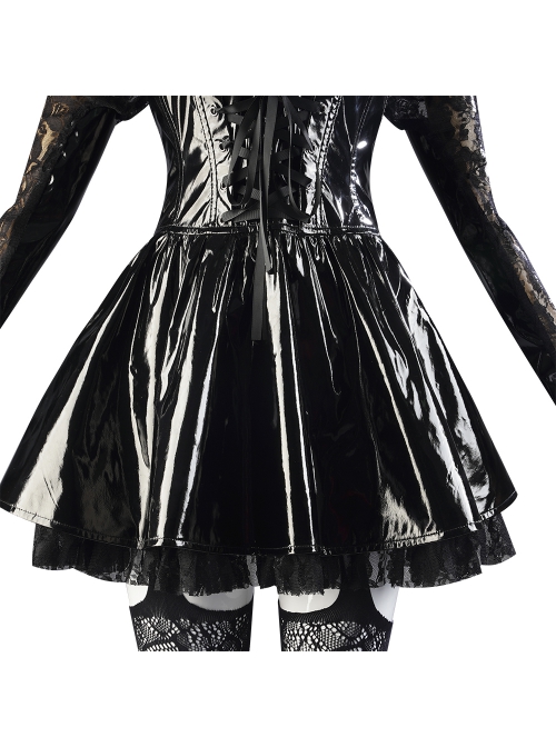 Death Note Amane Misa Halloween Cosplay Costume Sexy Black Sling Leather Dress Full Set