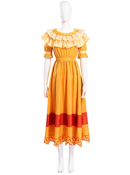 Animated Movie Encanto Pepa Madrigal Halloween Cosplay Costume Orange Dress Full Set