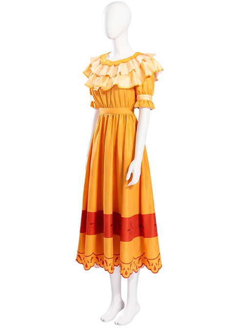 Animated Movie Encanto Pepa Madrigal Halloween Cosplay Costume Orange Dress Full Set