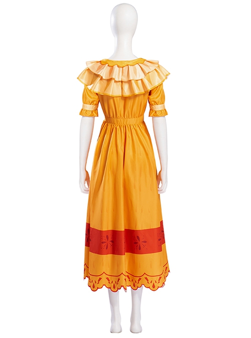 Animated Movie Encanto Pepa Madrigal Halloween Cosplay Costume Orange Dress Full Set