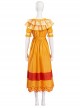 Animated Movie Encanto Pepa Madrigal Halloween Cosplay Costume Orange Dress Full Set