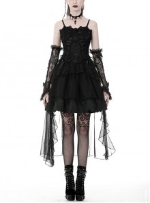 Gothic Black Elegant Lace Corset Tie Aesthetic Long Tail Sexy Tulle Hem Dress