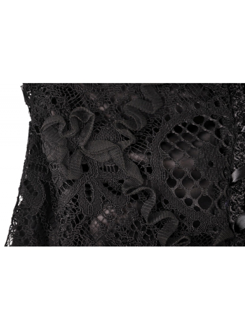 Gothic Black Elegant Lace Corset Tie Aesthetic Long Tail Sexy Tulle Hem Dress