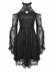 Crochet Sexy Black Sling Off Shoulder Cutout Lace Flared Sleeves Gothic Backless Dress