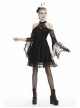Crochet Sexy Black Sling Off Shoulder Cutout Lace Flared Sleeves Gothic Backless Dress