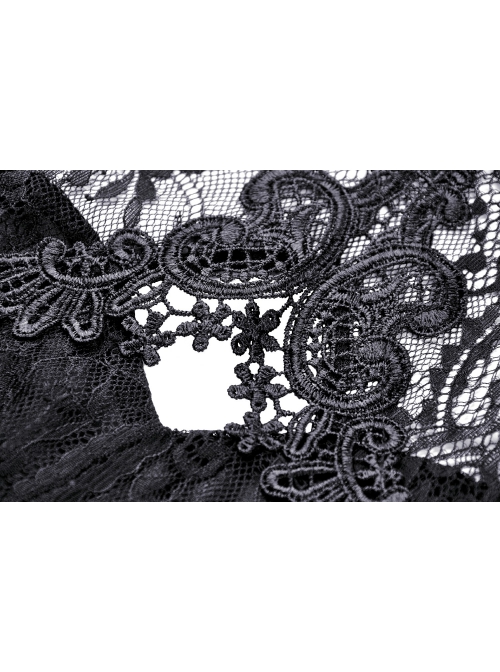 Crochet Sexy Black Sling Off Shoulder Cutout Lace Flared Sleeves Gothic Backless Dress